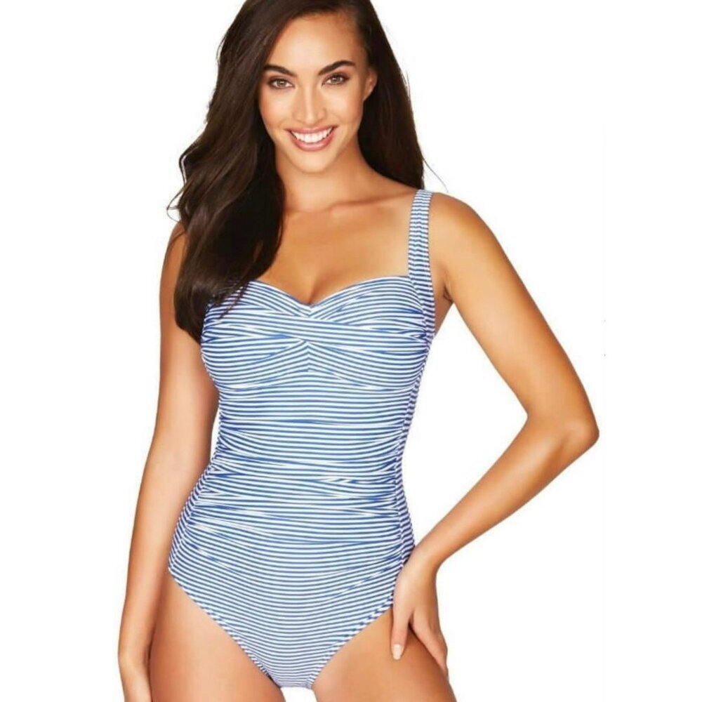 Nip Tuck One Piece Swimsuit Joanne Sorrento Stripe Azure Blue White Size 6 NWT - Picture 2 of 13